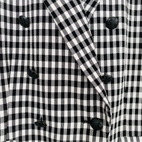 Maison d’ Amelie Black-White Classic Gingham Plaid Double Breasted Blazer Small - Picture 3 of 8